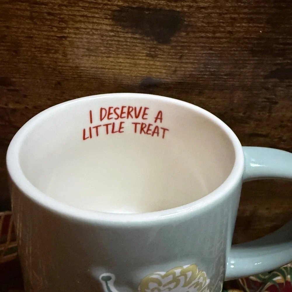Target Stoneware Mug I Deserve A Little Treat Cake Cherry Mint Green Coffee Cup